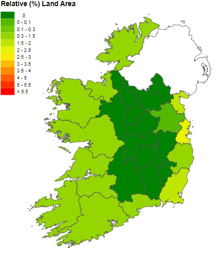 Percentage of each county at risk from flooding with 1m sea level rise