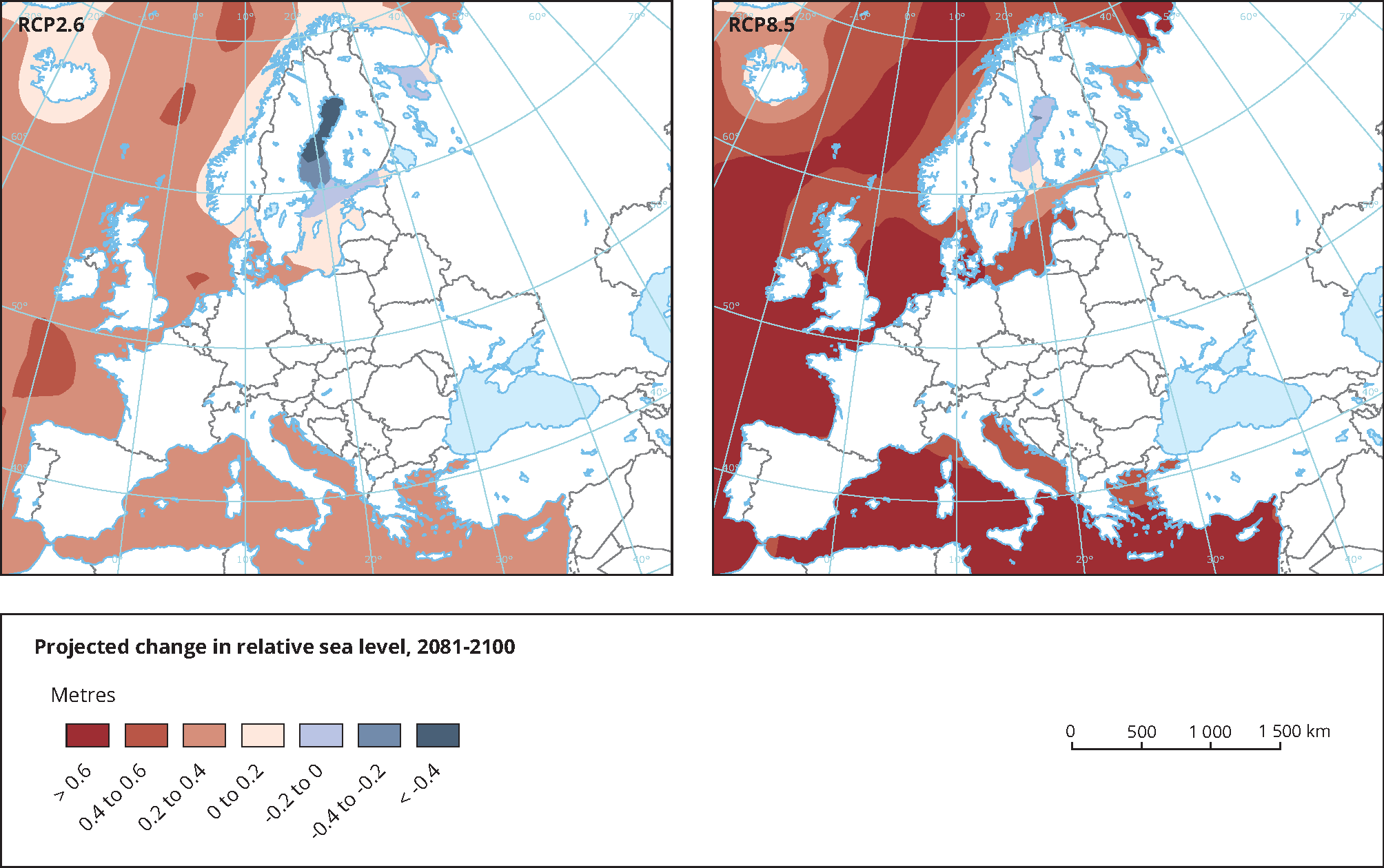 Projected change in sea level 2081-2100